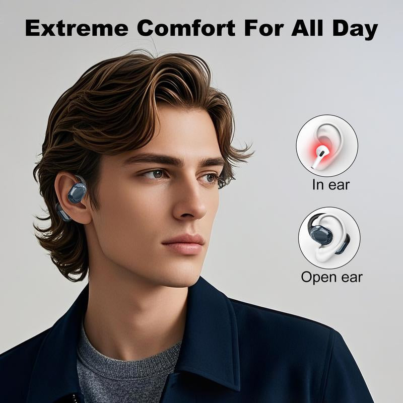 ZIHNIC S05 Open-Ear Headphone Bluetooth V5.4 IPX5 Waterproof Wireless Earphones for Gaming, Travel, and Sports with Built-In Mic - Black Cool Head Phones