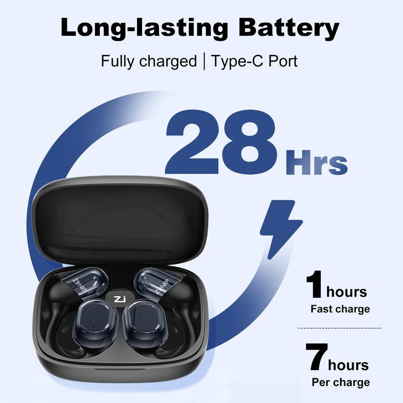 ZIHNIC S05 Open-Ear Headphone Bluetooth V5.4 IPX5 Waterproof Wireless Earphones for Gaming, Travel, and Sports with Built-In Mic - Black Cool Head Phones