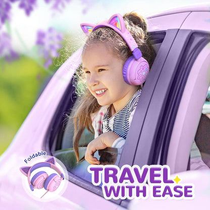 Iclever Kids Cat Ear Led Lights up Wired Headphones 85Dba Safe Volume Stereo Sound I Clever Cable Adjustable Headset
